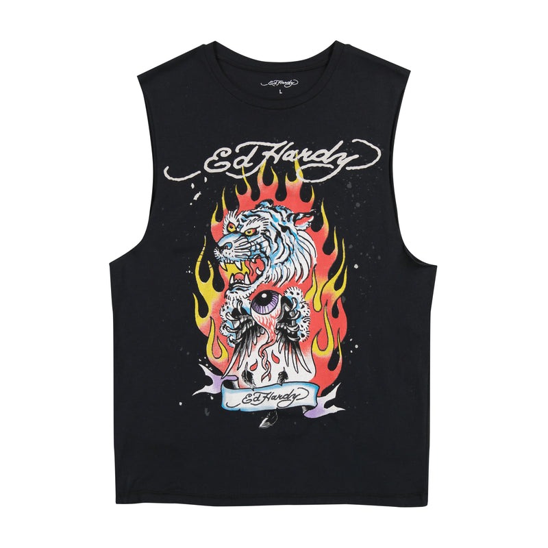 Ed Hardy Fire Tiger Mens Cut Off Shirt