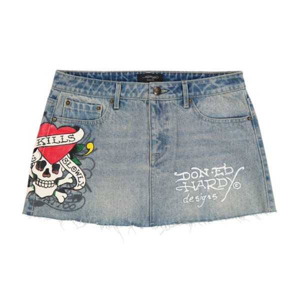 Ed Hardy LKS Skull Denim Mini Skirt