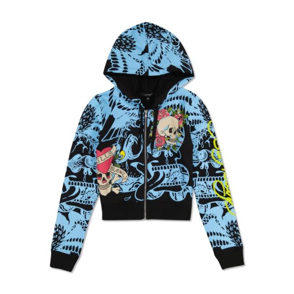 Ed Hardy LKS Skull Zip Cropped Fleece Hoodie