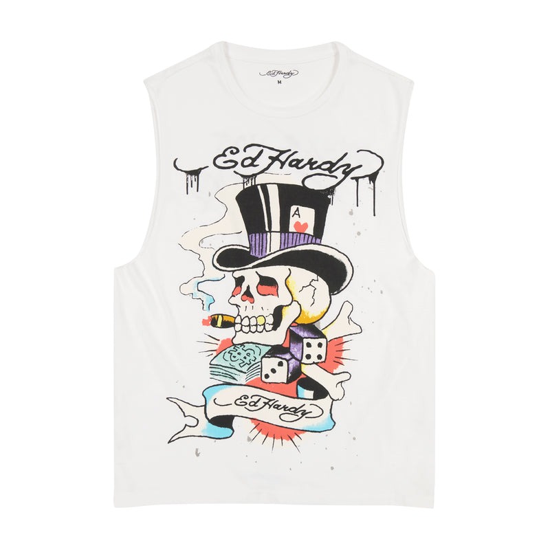 Ed Hardy Skull Tophat Mens Cutoff Shirt