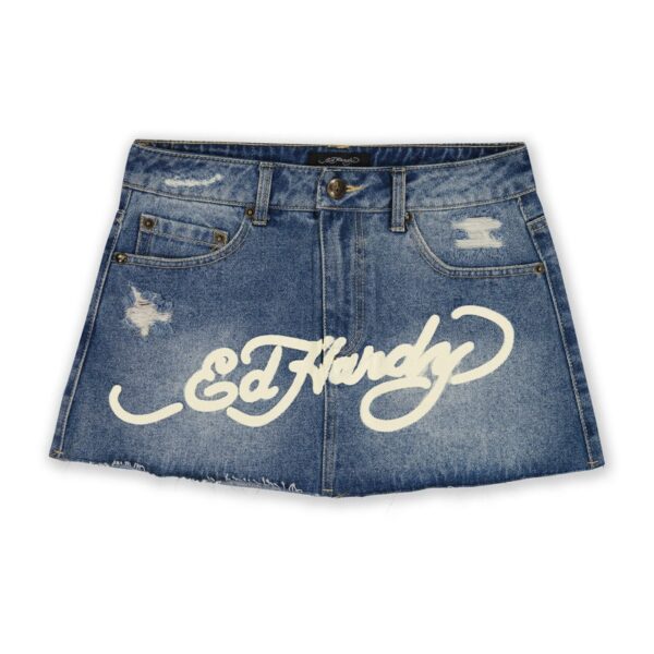 Ed Hardy Multi Tattoo Denim Mini Skirt